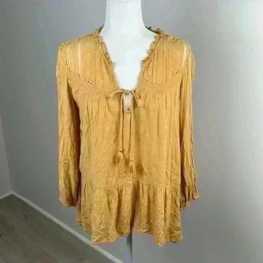 American Eagle Yellow Tie Front Tunic Top Size XS